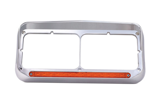 Rectangular Dual Headlight Bezel w/Visor & 14 Amber LED