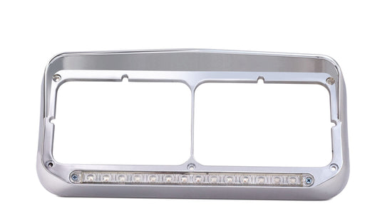 Rectangular Dual Headlight Bezel w/Visor & 14 Clear Amber LED