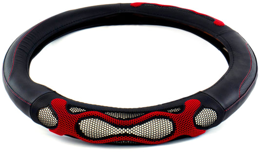 Semi Truck 18" Black/Red Waves Design Anti Slip Grip Steering Wheel Cover