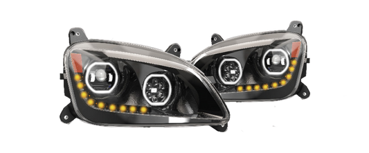 Peterbilt 587/579 2012-21' LED Headlight w/Halo & Sequential Turn Signal Black (Passenger)