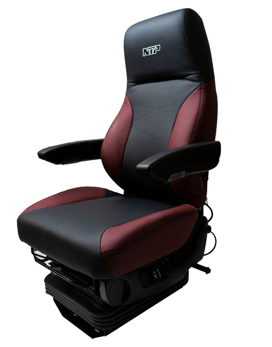 Universal Semi Truck Power Seat w/Arm Rests - Black & Maroon