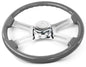 18″ Gray Wood Steering Wheel with 4 Chrome Spokes