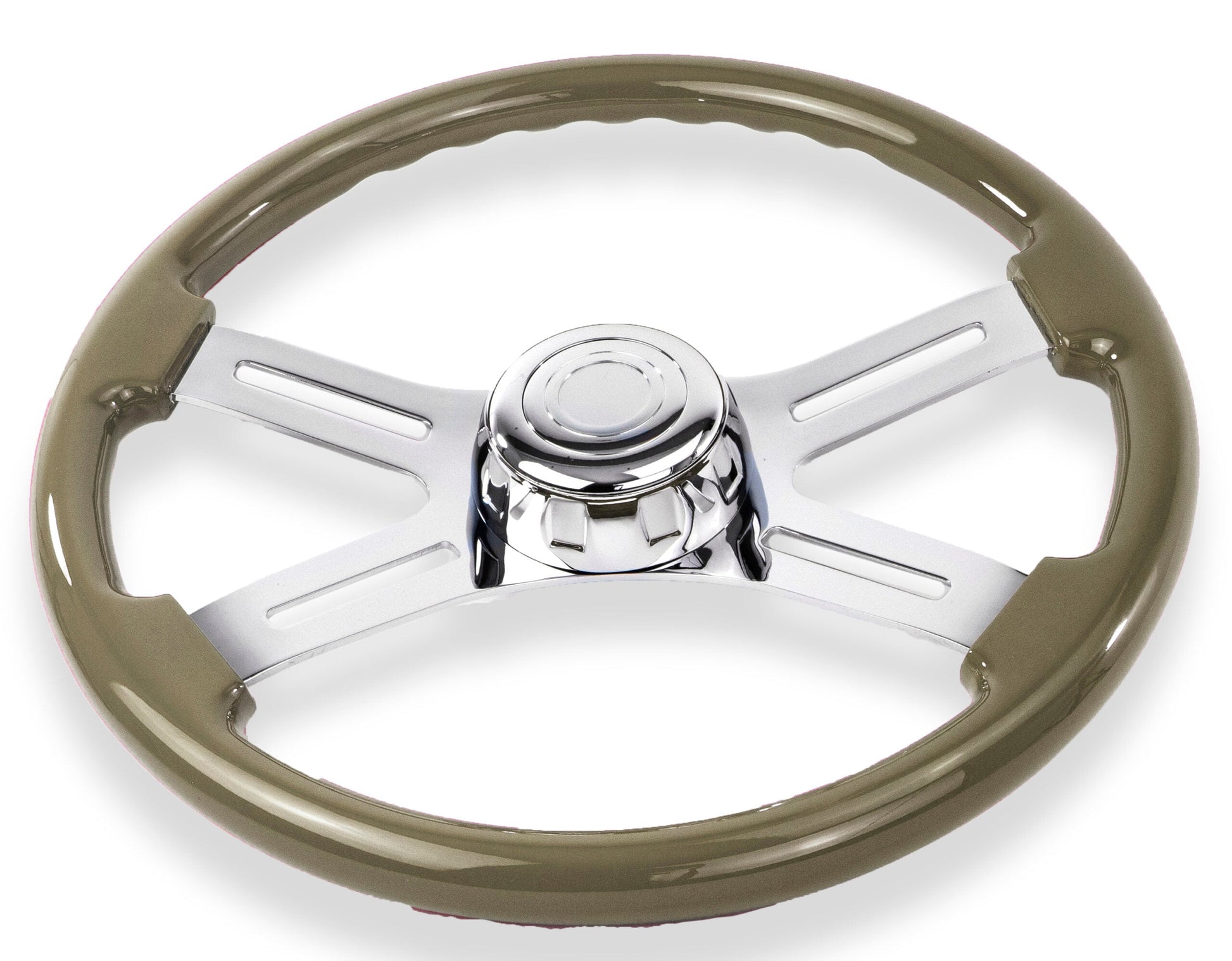 Bronze Wood Steering Wheel with 4 Chrome Spokes