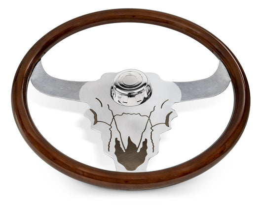 18” Wood Steering Wheel with Chrome Buffalo Design