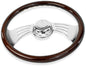 Mahogany Wood Steering Wheel with Chrome Wing Spokes