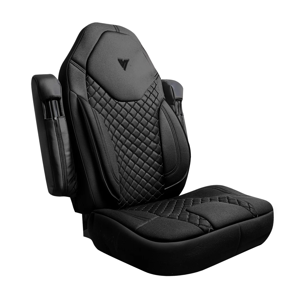 Freightliner Cascadia Low Back 31″ Cloth Semi Truck Seat Cover – Black & Grey Stitching